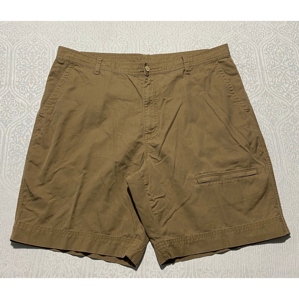 Ashworth Mens 40 W Khaki Brown 100% Cotton Flat Front Golf Chino Shorts Classic